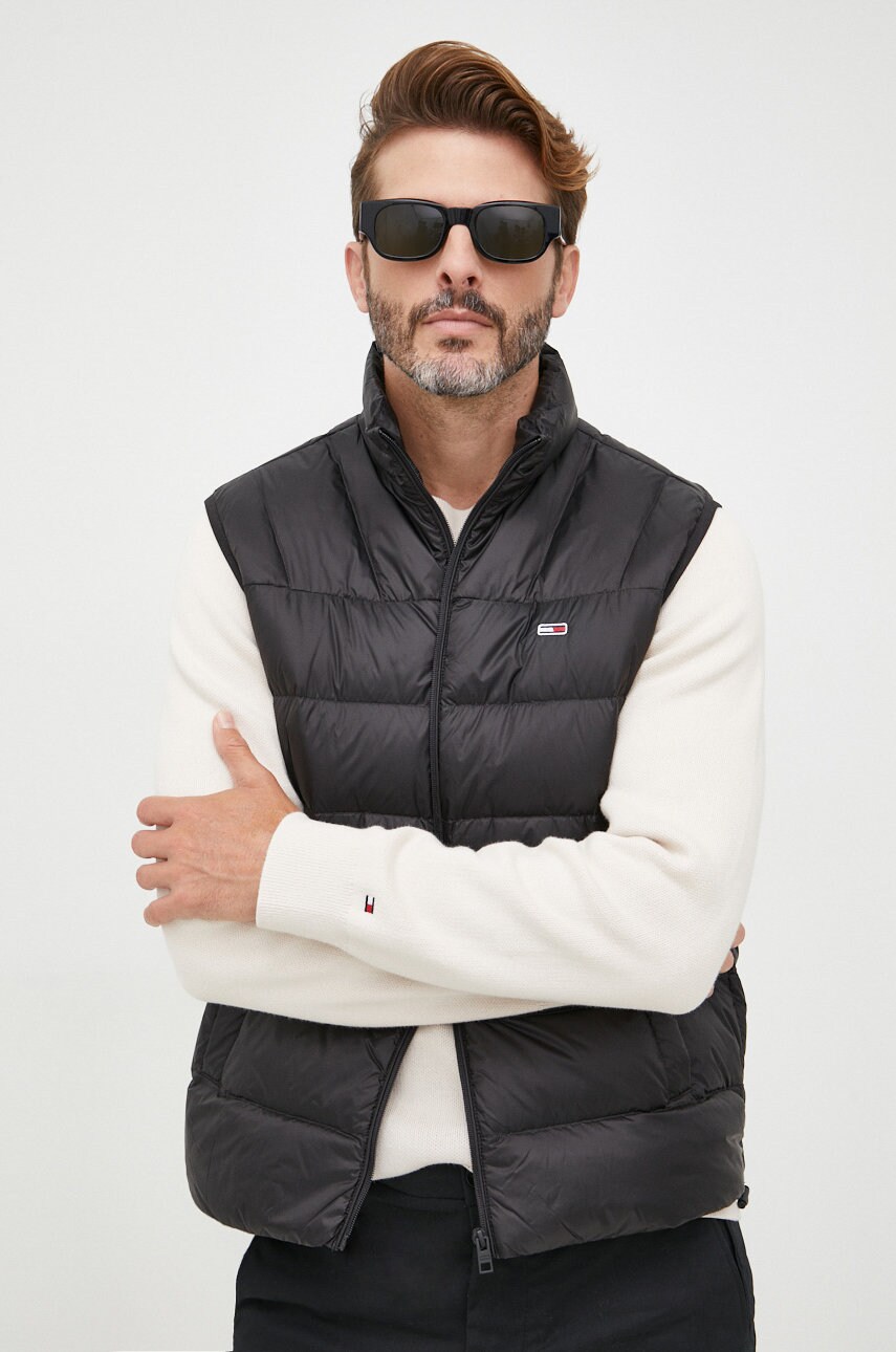 Tommy Jeans vesta barbati, culoarea negru, de tranzitie answear.ro