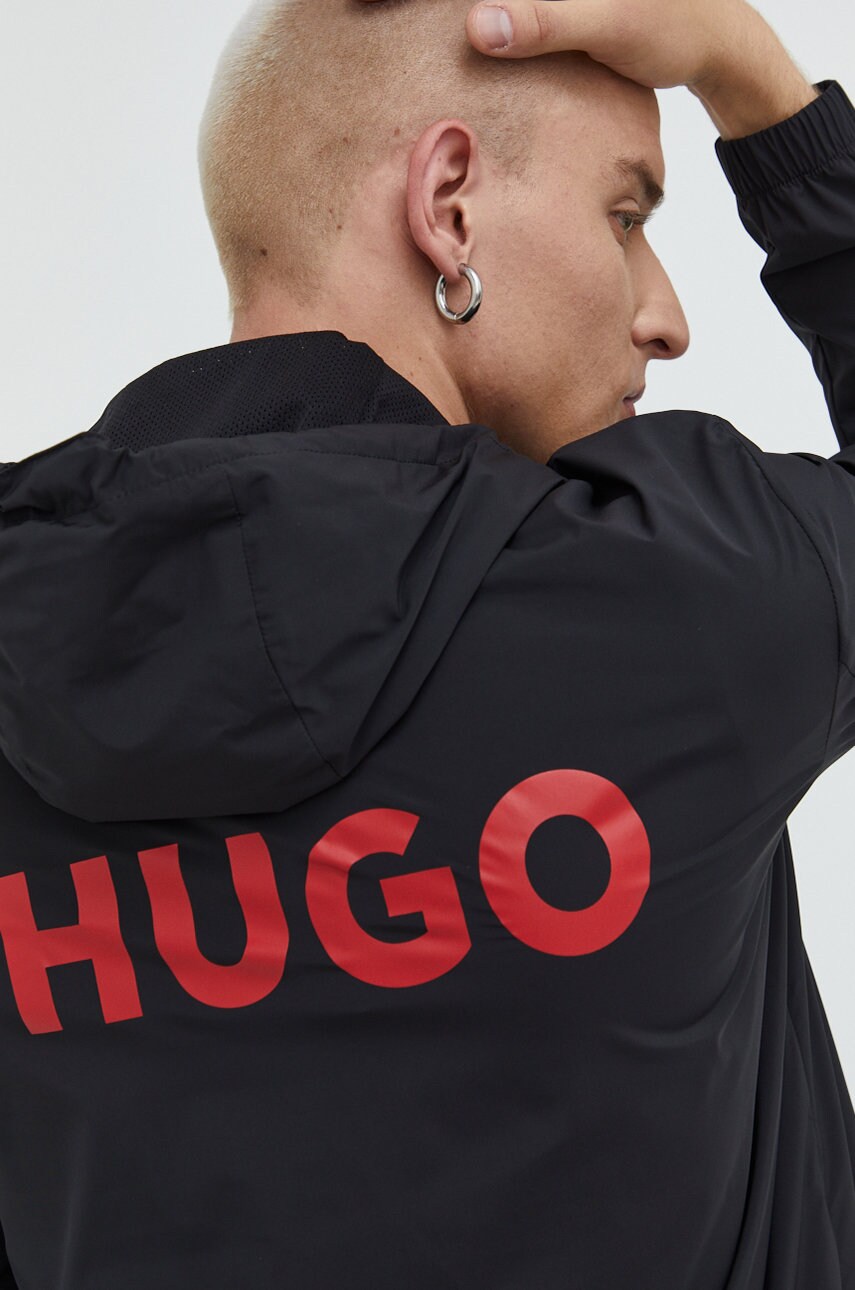 HUGO geaca barbati, culoarea negru, de tranzitie