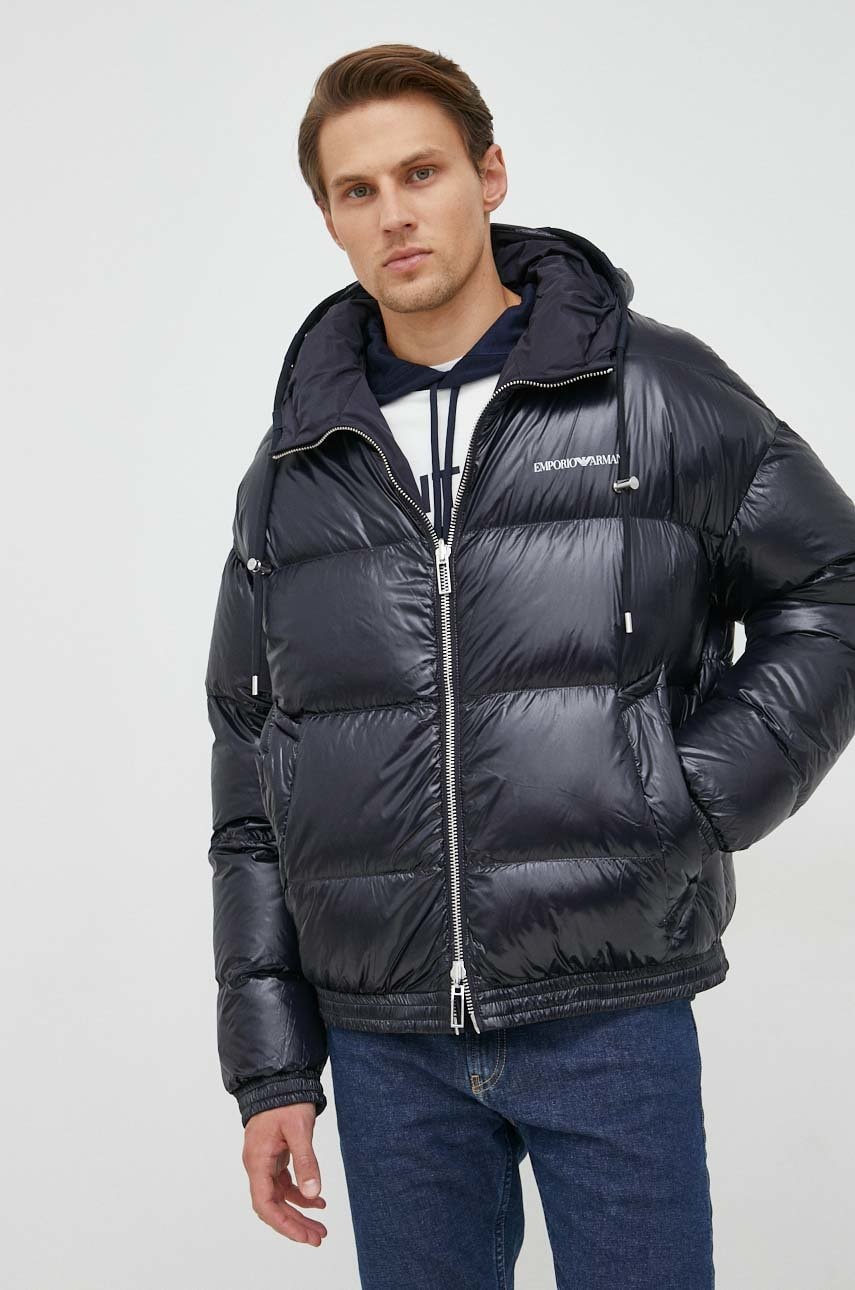 Emporio armani geaca de puf cu doua fete barbati, culoarea albastru marin, de iarna, oversize