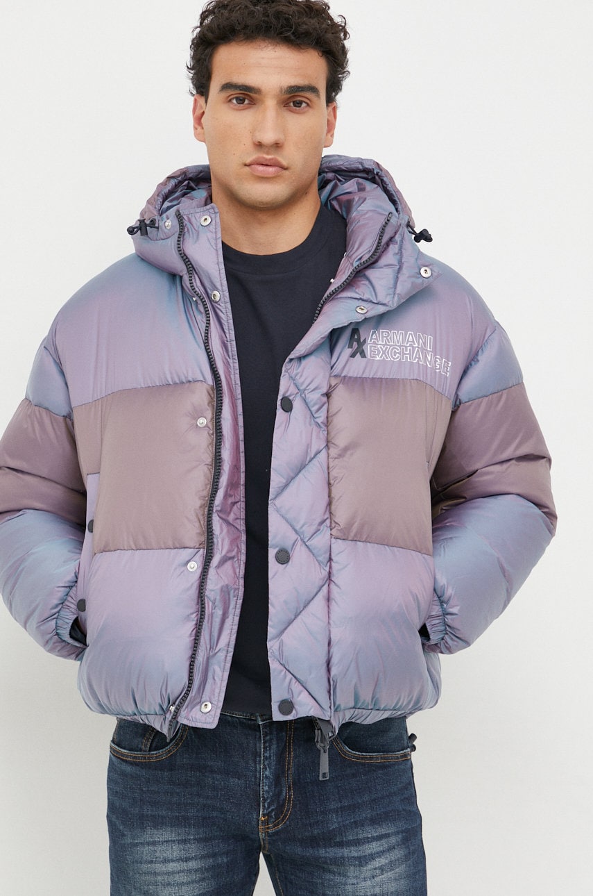 Armani Exchange geaca cu doua fete barbati, culoarea violet, de iarna