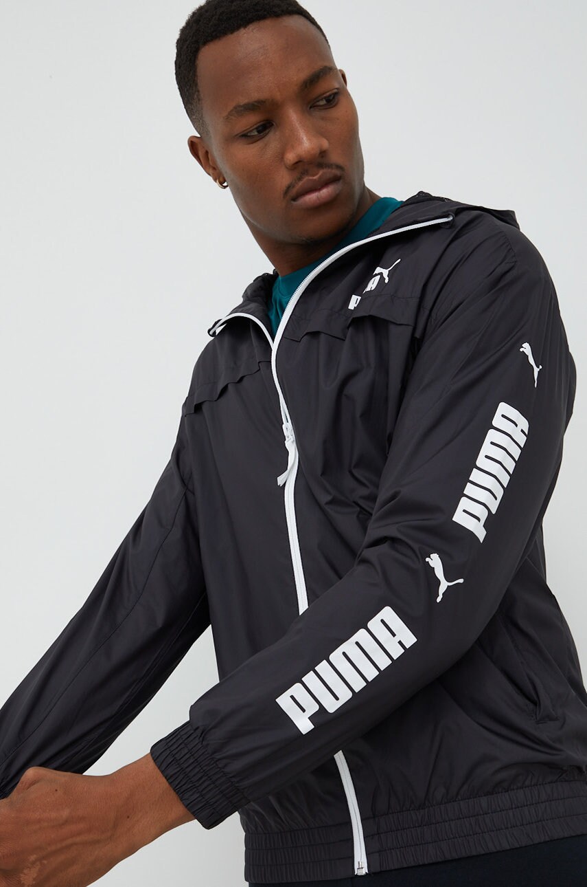 Puma windbreaker culoarea negru, de tranzitie