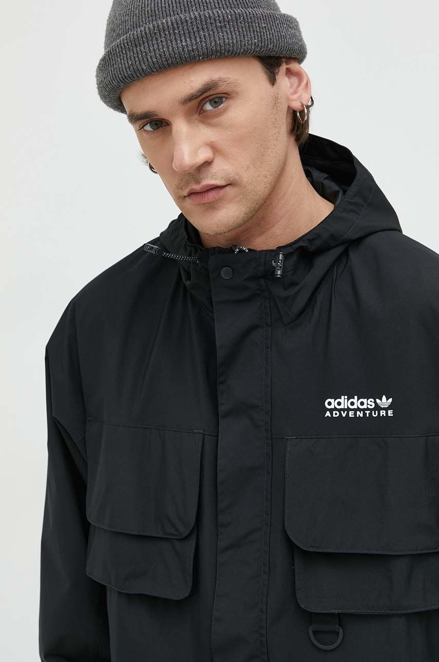 Adidas Originals geaca barbati, culoarea negru, de tranzitie, oversize adidas imagine noua
