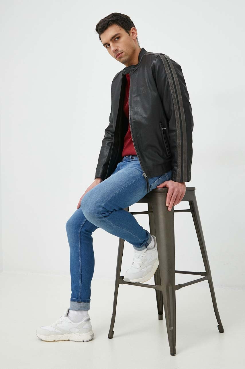 

Кожаная куртка Pepe Jeans Jorah мужская цвет чёрный переходная