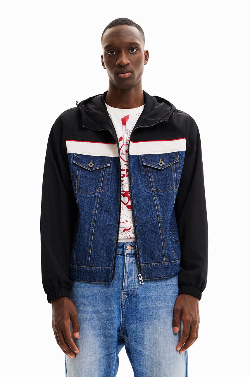 Desigual geaca barbati, culoarea negru, de tranzitie