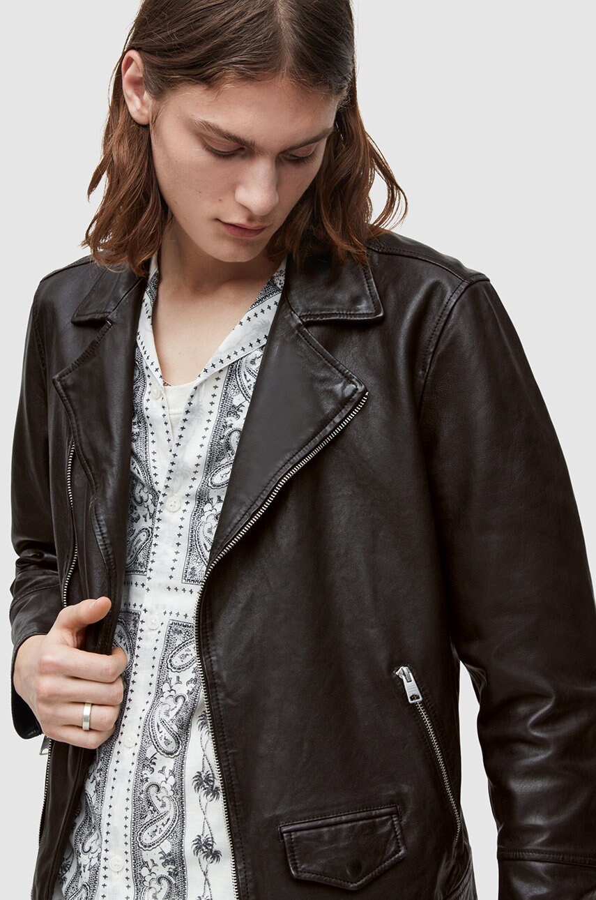 

Кожаная куртка AllSaints мужская цвет чёрный переходная