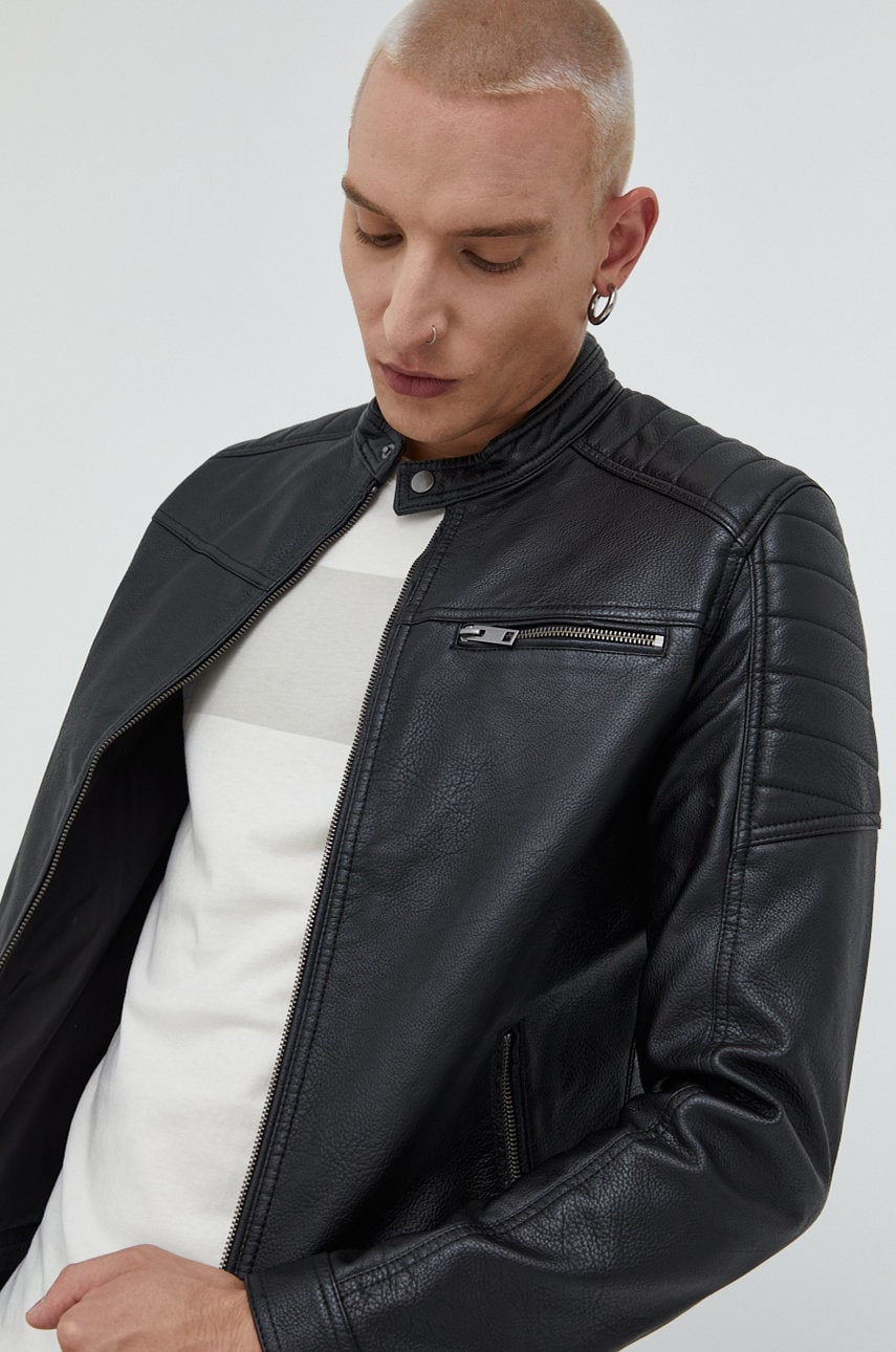Produkt by jack & jones geaca ramones barbati, culoarea negru, de tranzitie