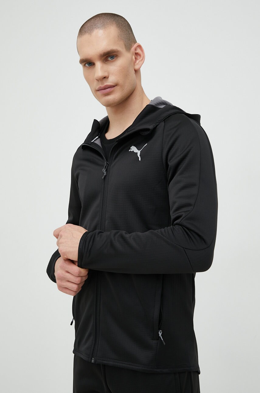 Puma bluza barbati, culoarea negru, cu glugă, neted