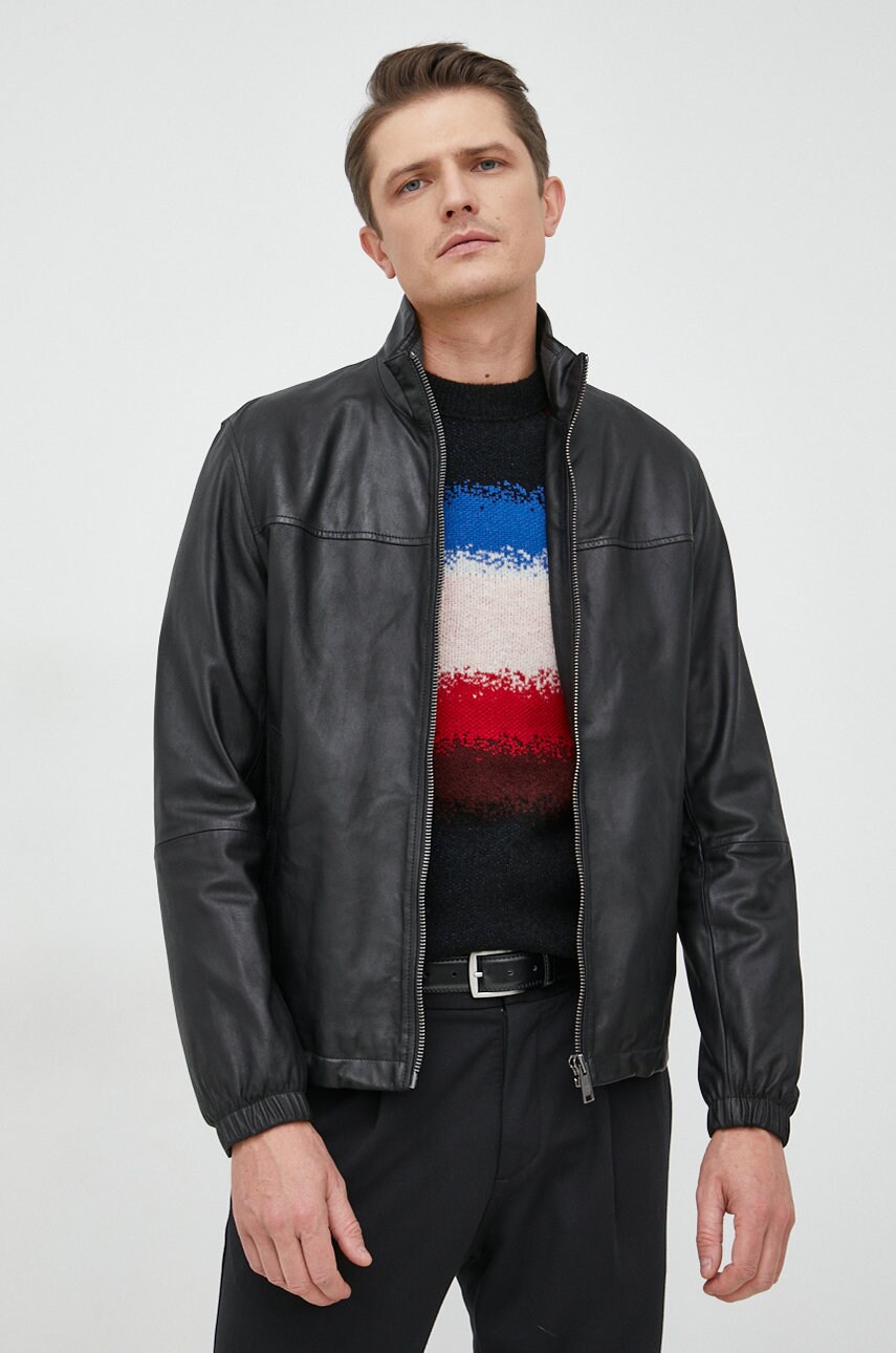 Boss geaca de piele boss casual barbati, culoarea negru, de tranzitie