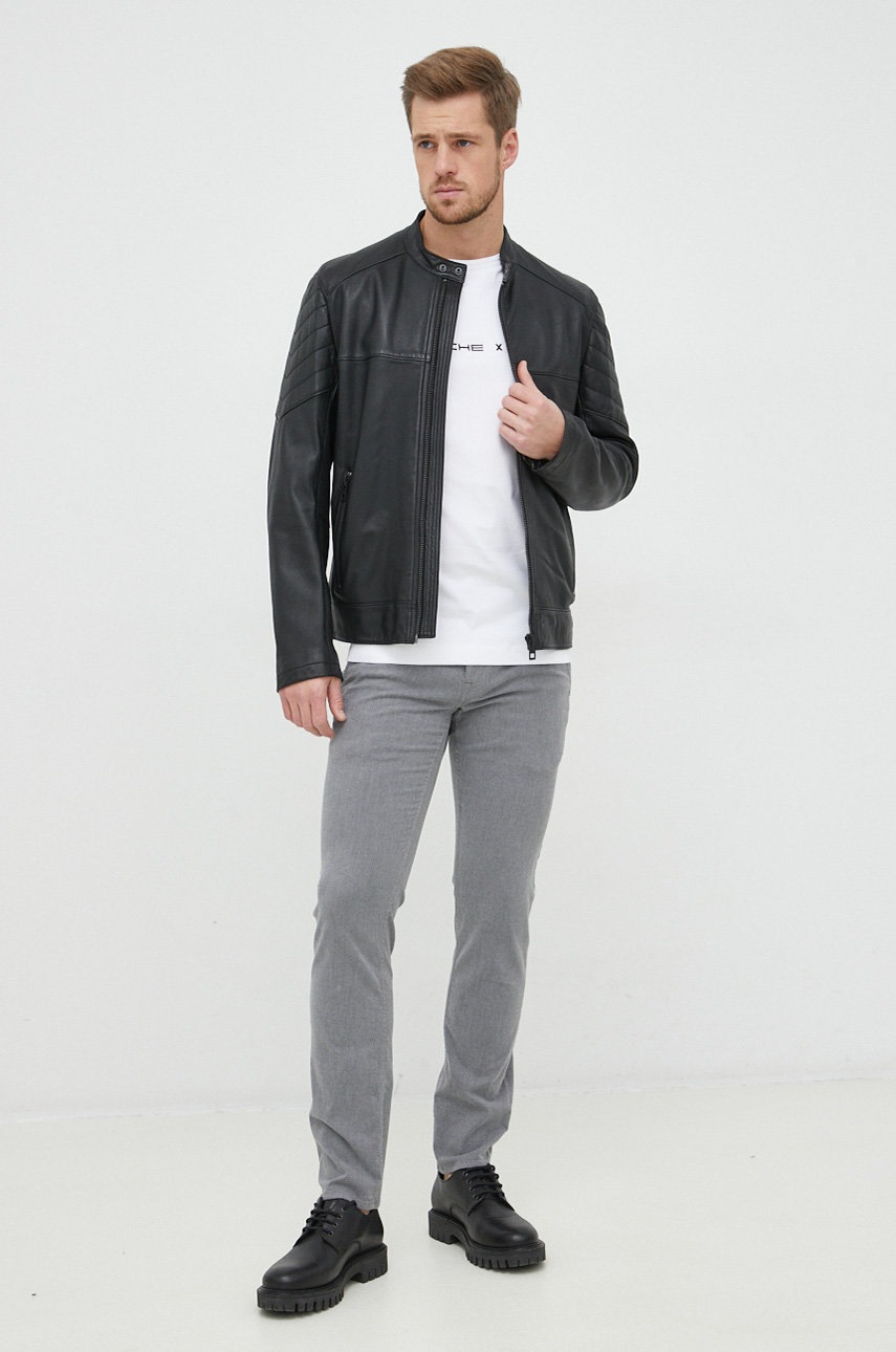 

Шкіряна куртка BOSS Boss Casual чоловіча колір чорний перехідна