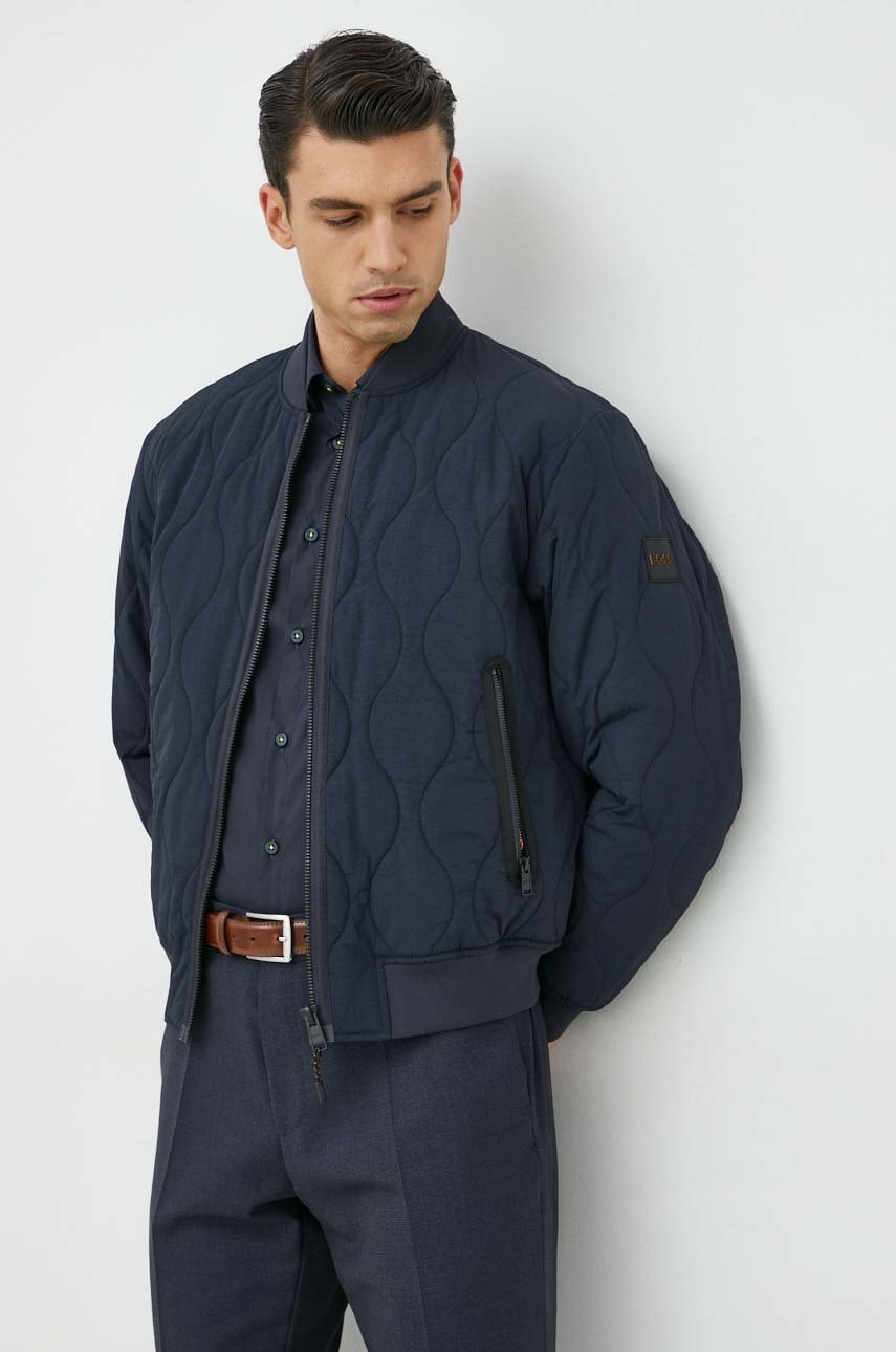 Boss geaca bomber boss casual barbati, culoarea albastru marin, de tranzitie
