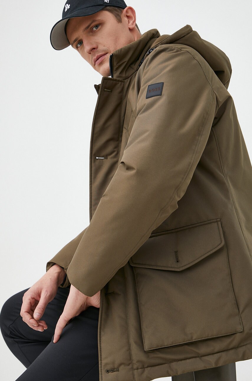 BOSS geaca Boss Casual barbati, culoarea verde, de iarna