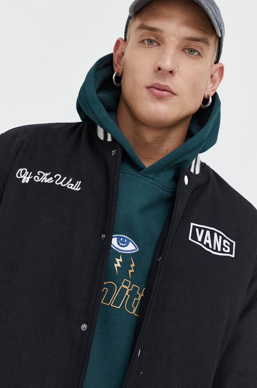 Vans jacheta bomber din amestec de lana culoarea negru, de tranzitie