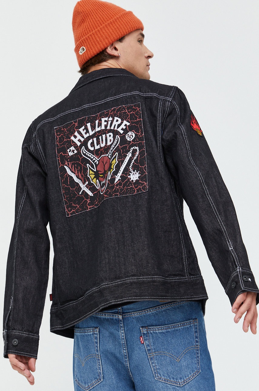 Vans geaca jeans x stranger things barbati, culoarea negru, de tranzitie
