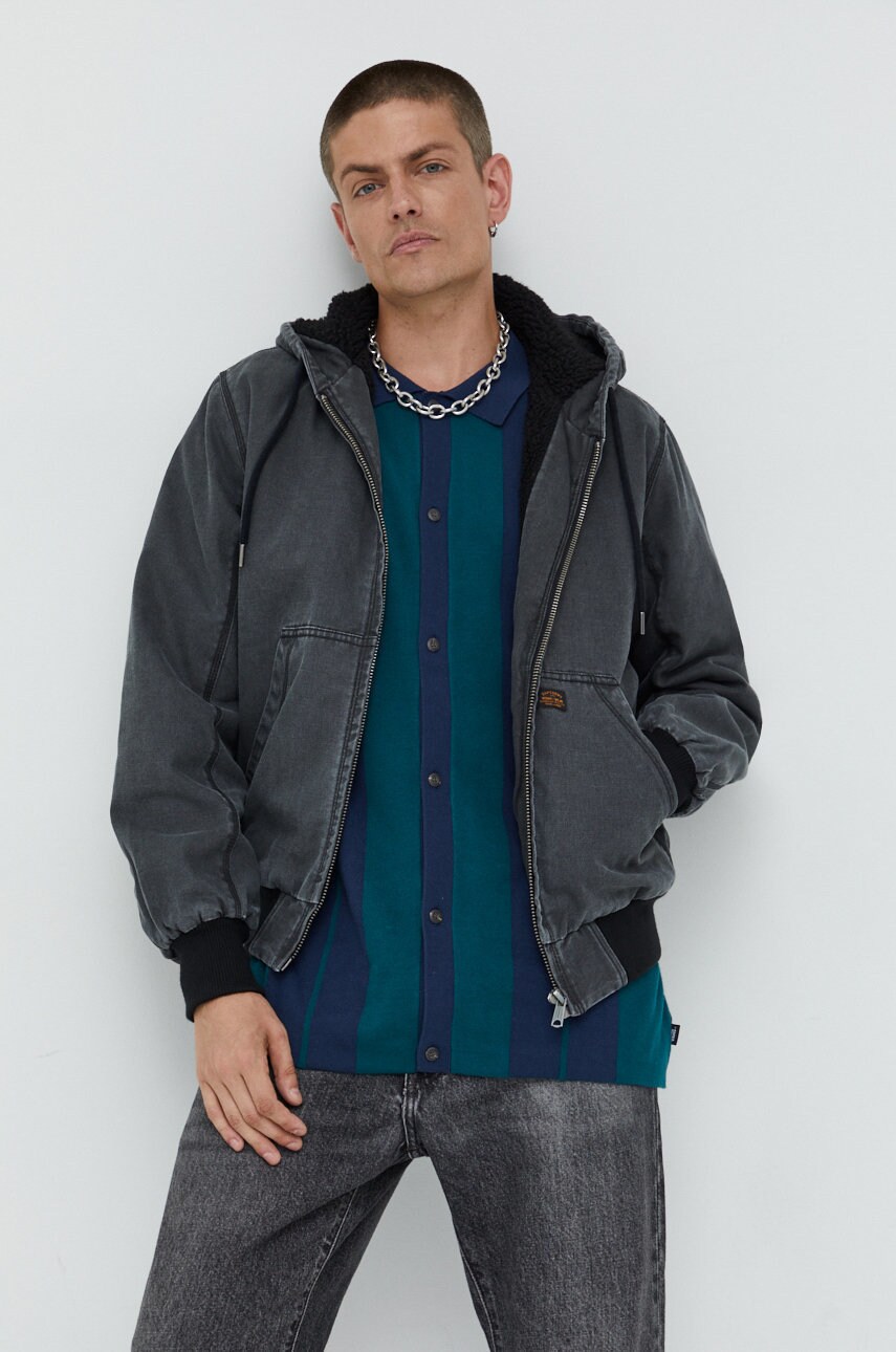 Superdry geaca jeans barbati, culoarea gri, de iarna