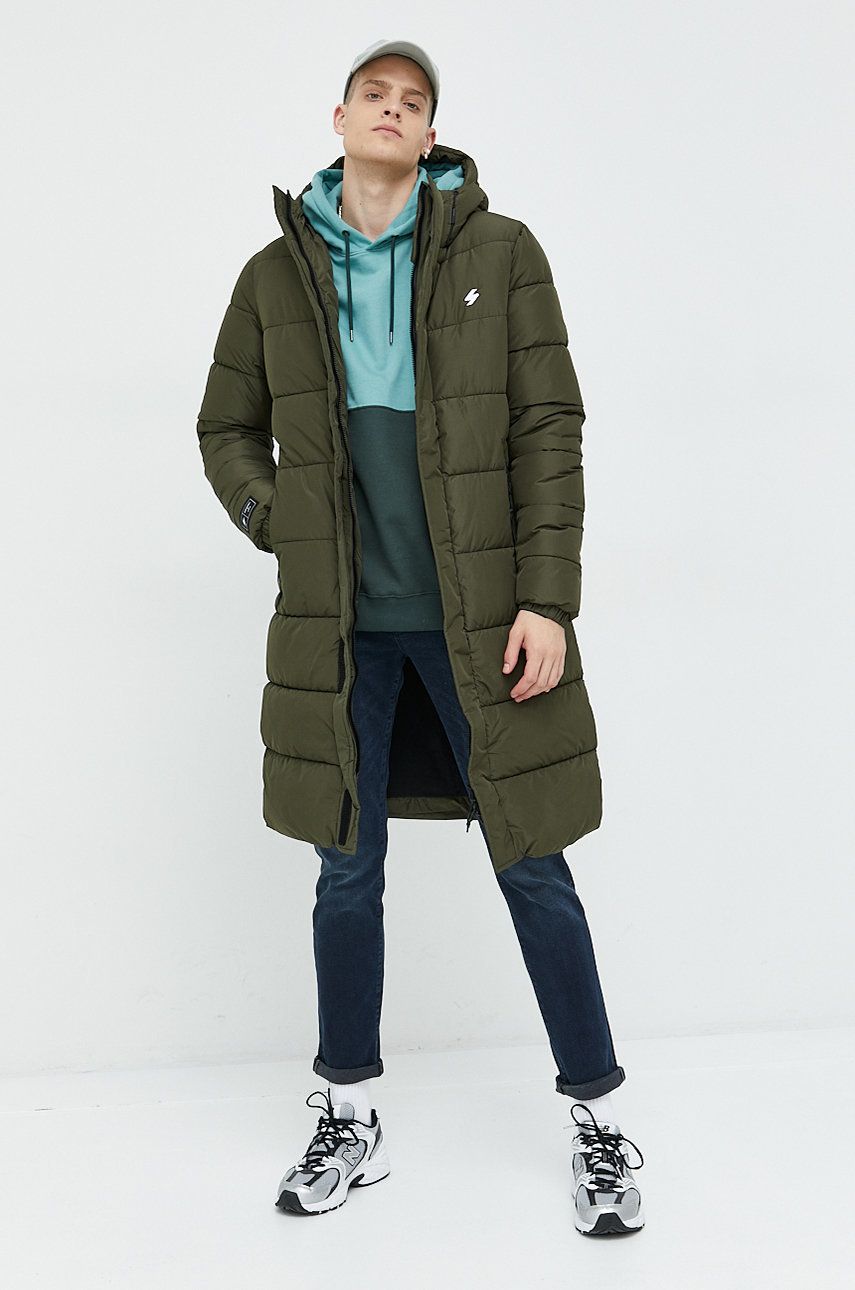 Superdry geaca barbati, culoarea verde, de iarna