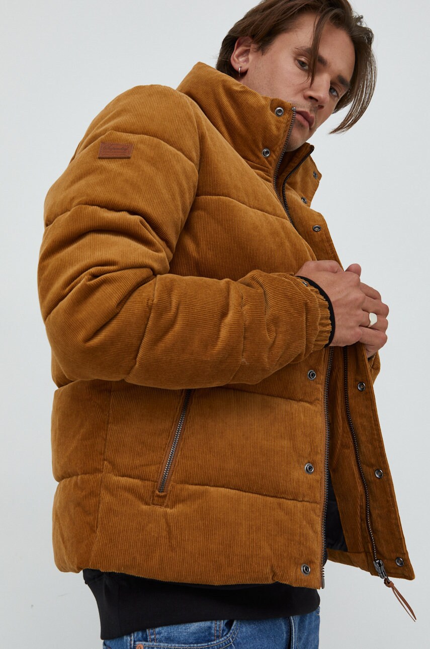 Superdry geaca din velur culoarea maro, de iarna