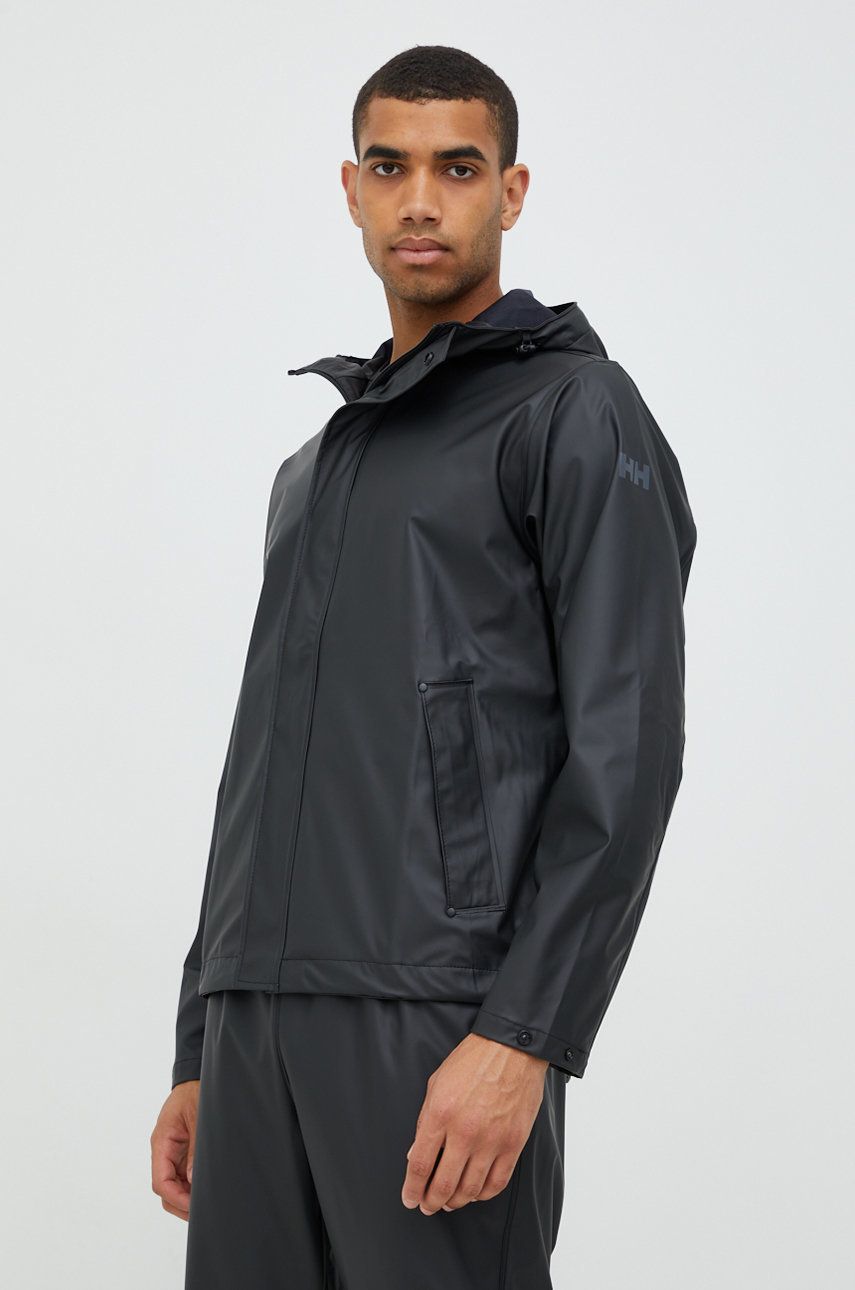 Nepromokavá bunda Helly Hansen pánská, černá barva, přechodná - černá -  Materiál č. 1: 100 % P