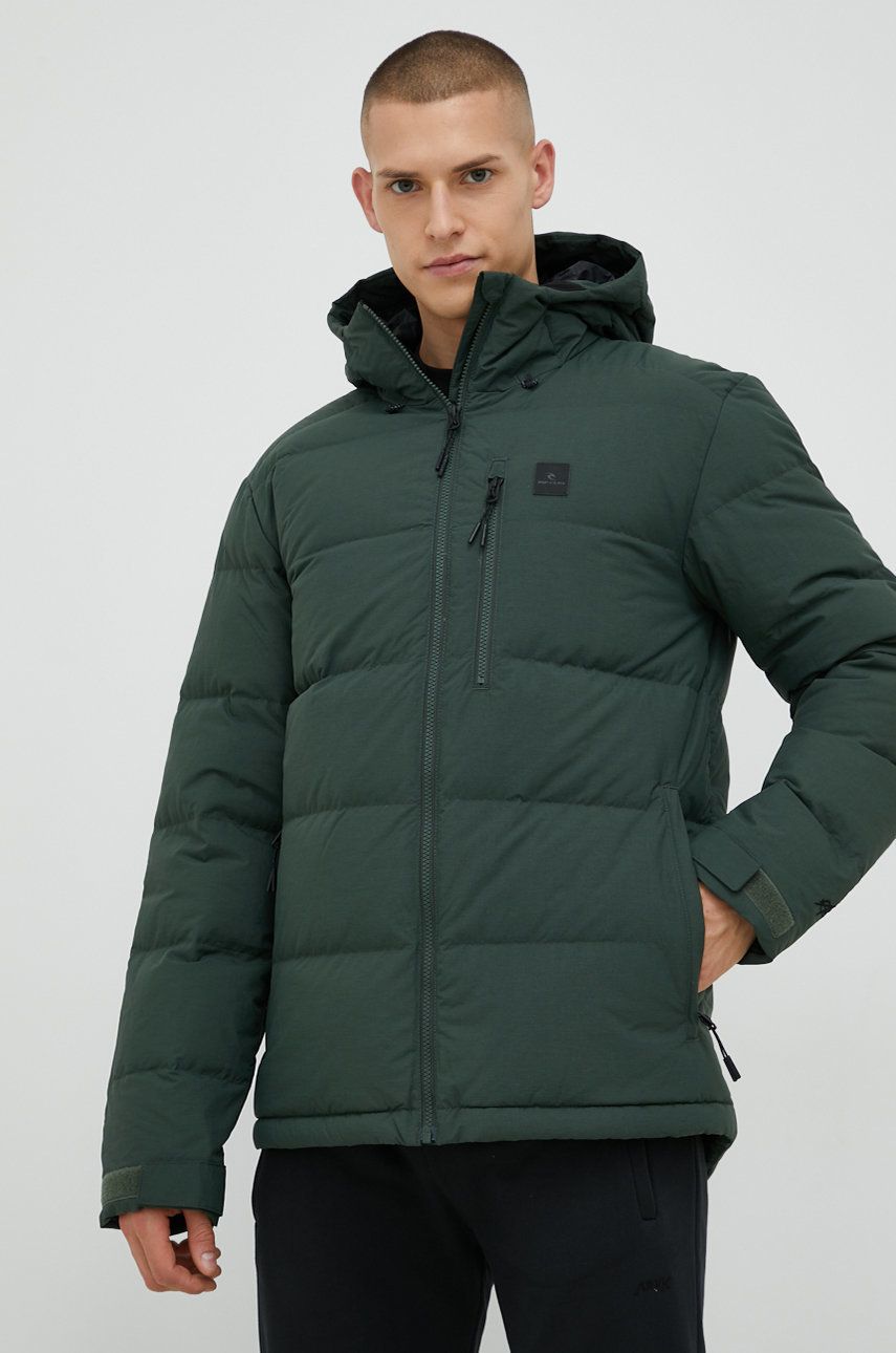 Péřová bunda Rip Curl pánská, zelená barva, zimní - zelená -  Hlavní materiál: 100% Polyamid
