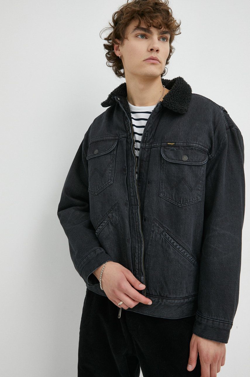 Wrangler kurtka jeansowa męska kolor czarny zimowa