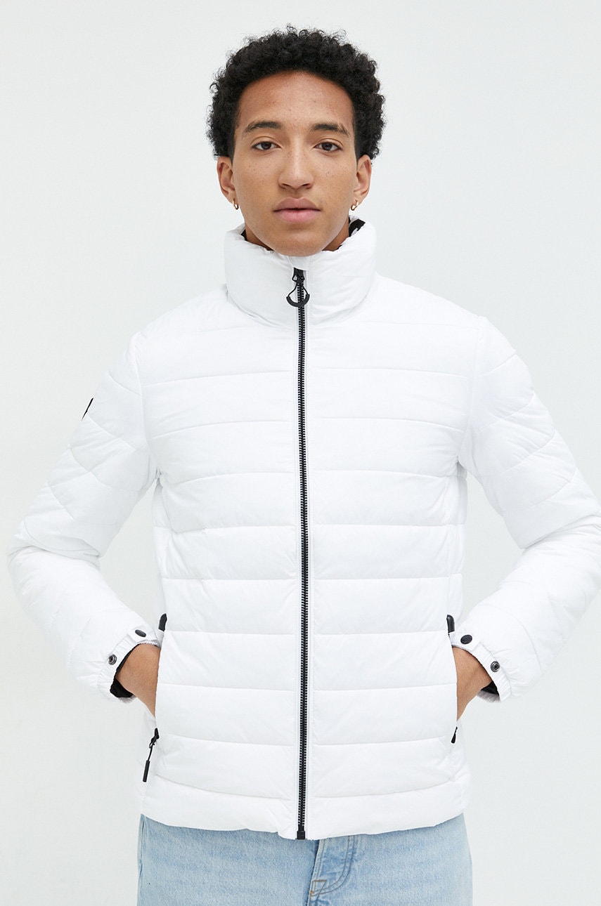 Superdry geaca barbati, culoarea alb, de tranzitie