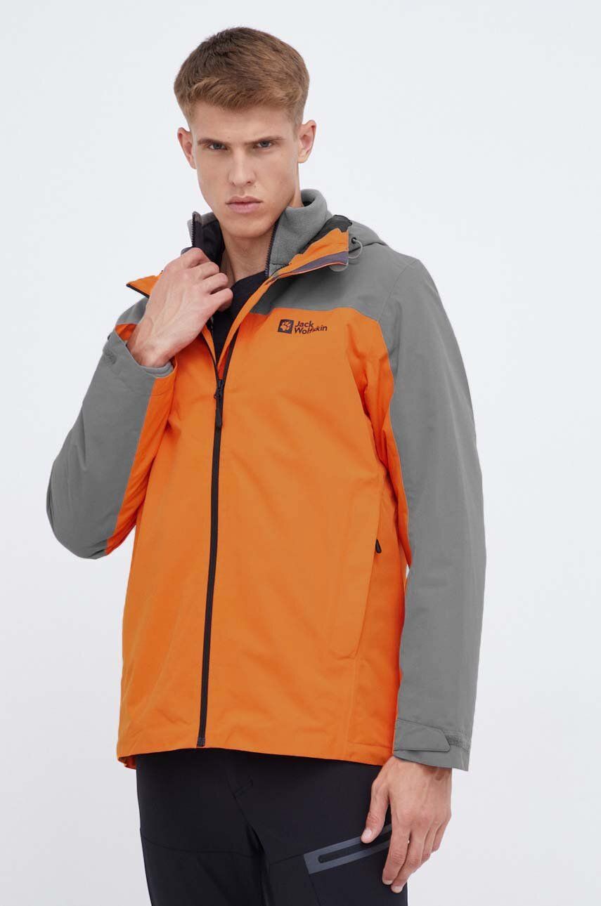 Outdoorová bunda Jack Wolfskin Taubenberg 3in1 oranžová barva - oranžová - Hlavní materiál: 100 % Po