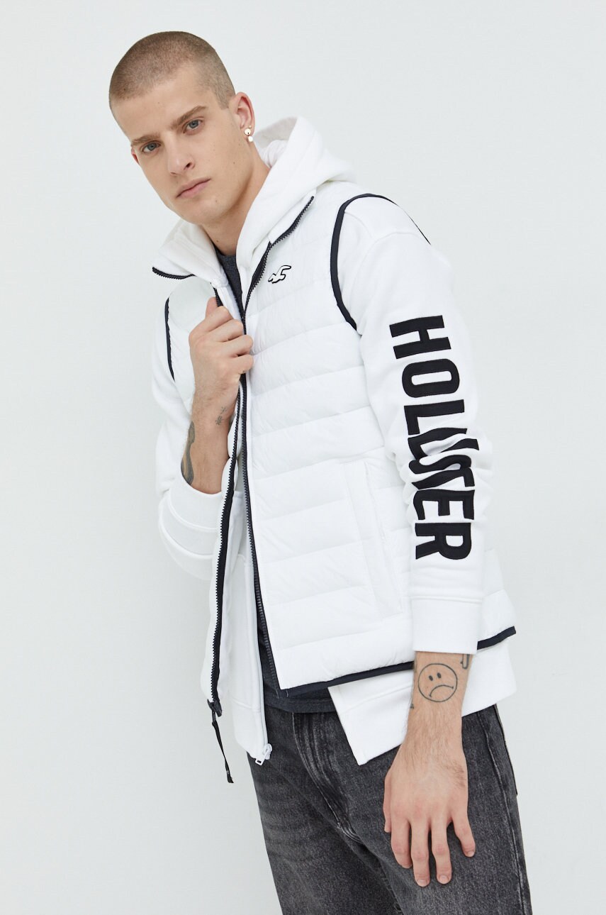 Hollister co. vesta barbati, culoarea alb, de tranzitie