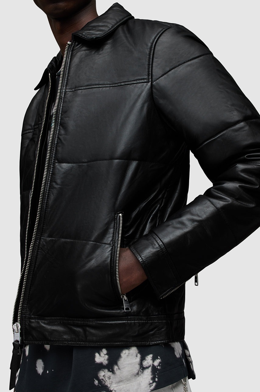 

Кожаная куртка AllSaints мужская цвет чёрный переходная