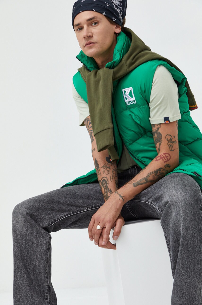 Karl kani vesta barbati, culoarea verde, de iarna