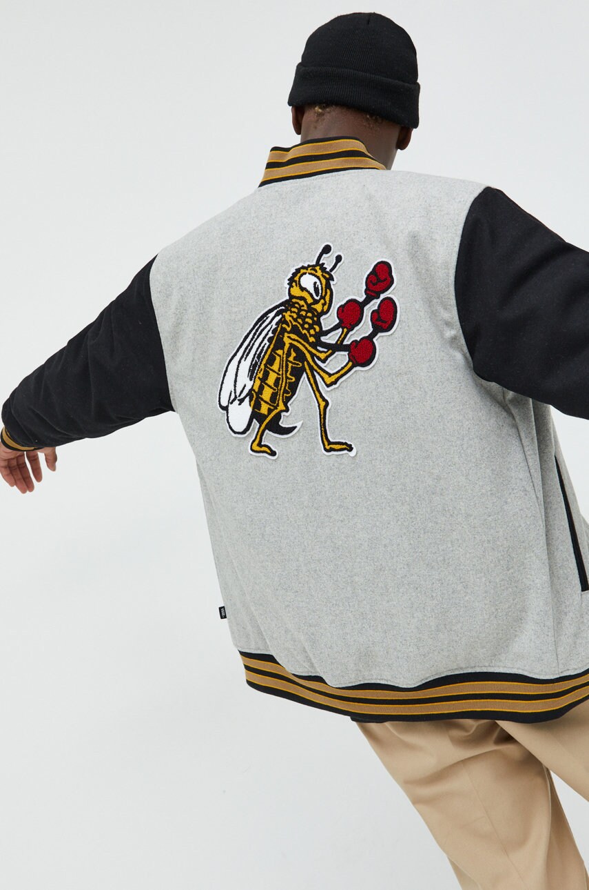 Vans jacheta bomber din amestec de lana culoarea gri, de tranzitie