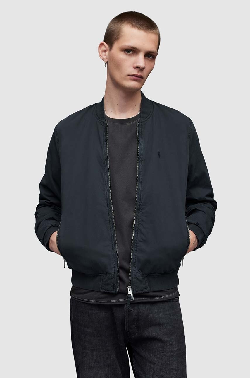 Allsaints geaca bomber barbati, culoarea albastru marin, de tranzitie