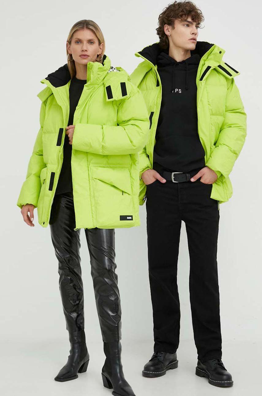 Rains kurtka 15010 Block Puffer Jacket kolor zielony zimowa oversize