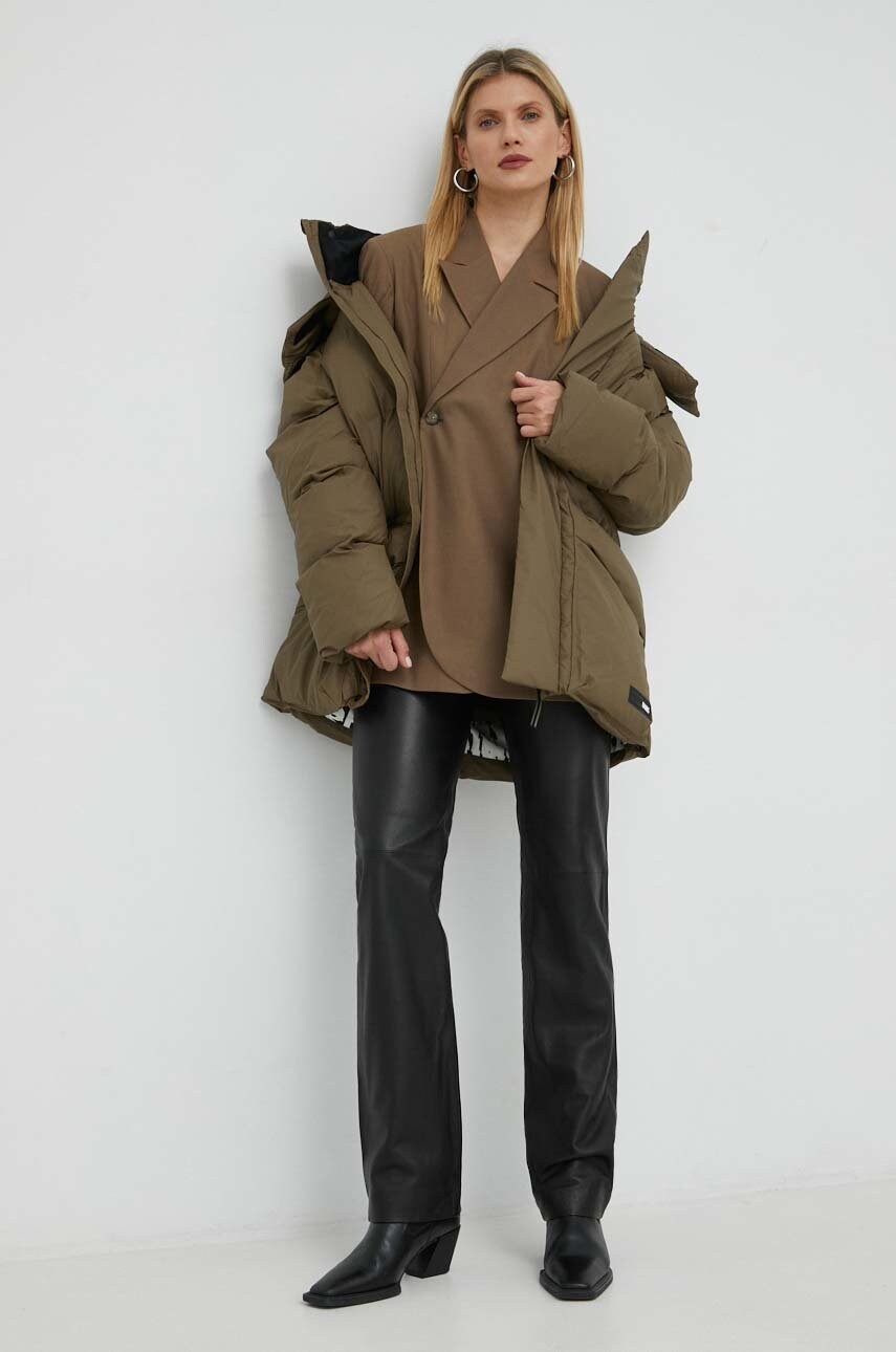 

Куртка Rains 15010 Block Puffer Jacket цвет коричневый зимняя oversize