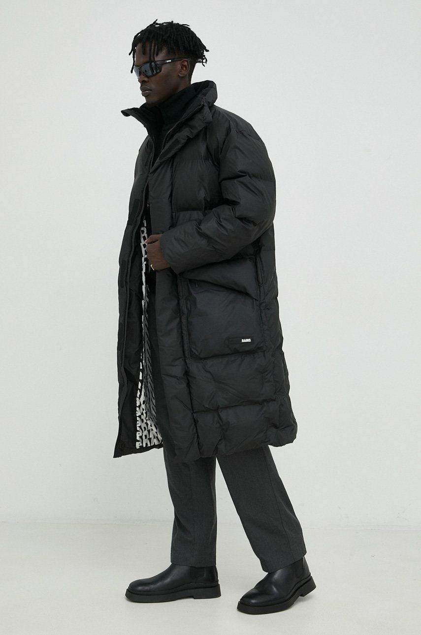 Rains kurtka 15020 Block Puffer Coat kolor czarny zimowa
