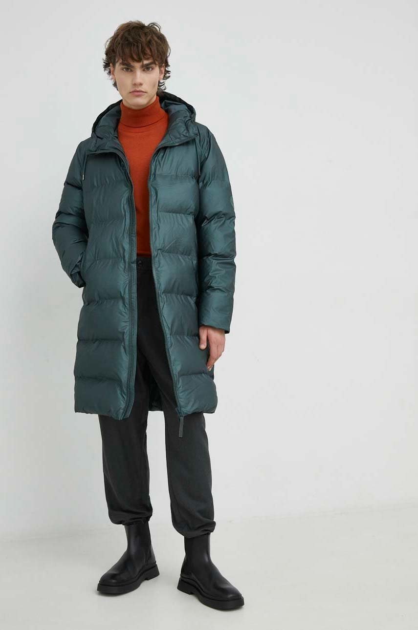

Куртка Rains 15070 long puffer jacket цвет зелёный зимняя