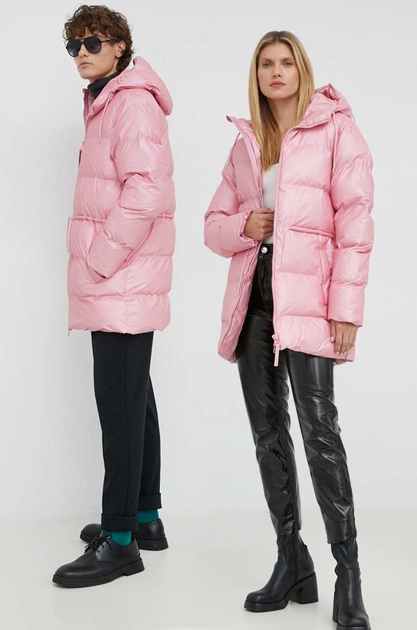 Rains geaca 15370 Puffer W Jacket culoarea roz, de iarna 15370 imagine noua
