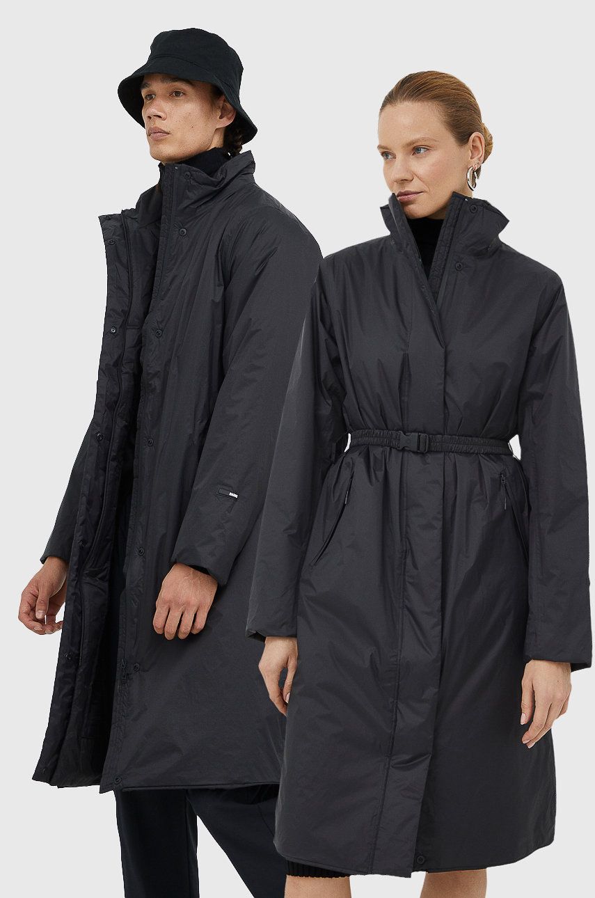Rains kurtka 15500 Long Padded Nylon W Coat kolor czarny przejściowa