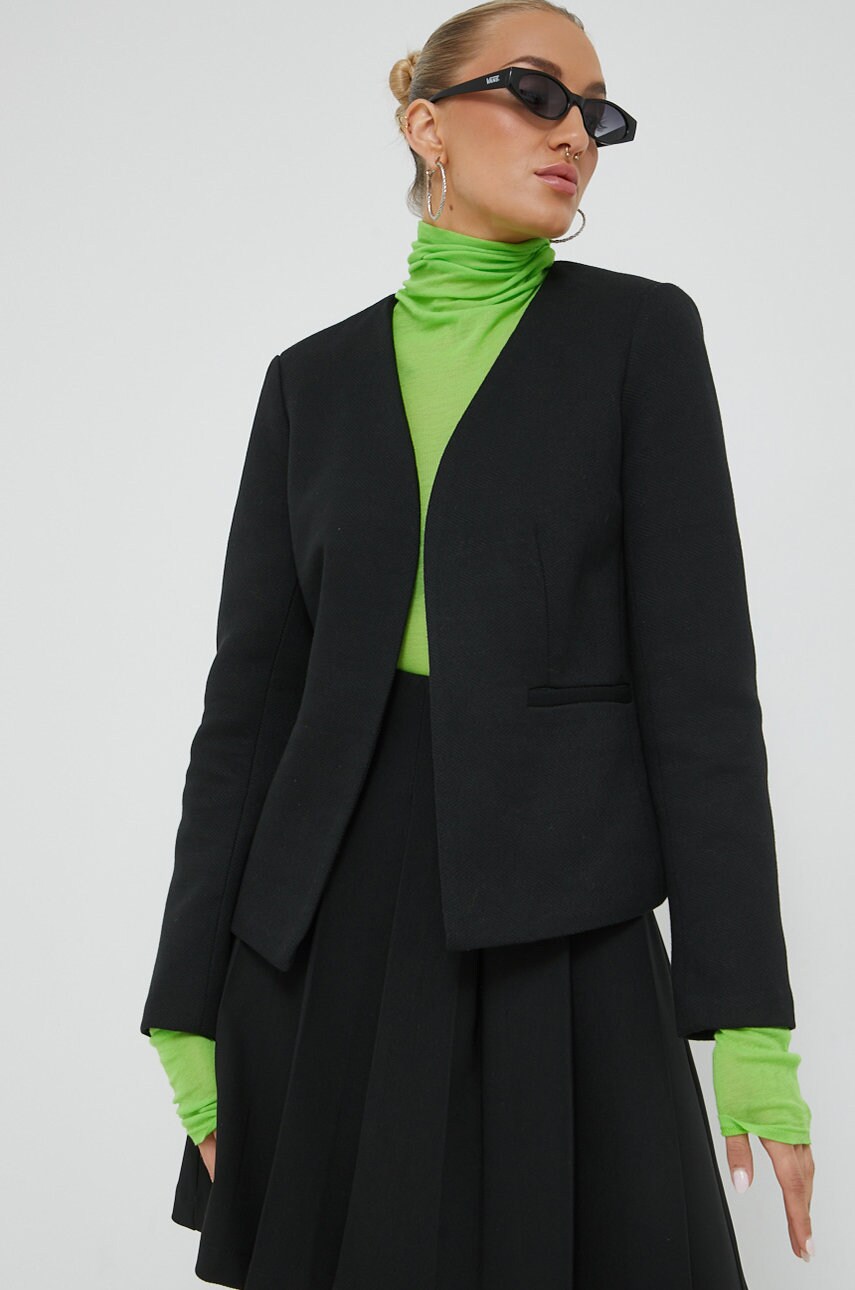 Only sacou culoarea negru, desfacut, neted