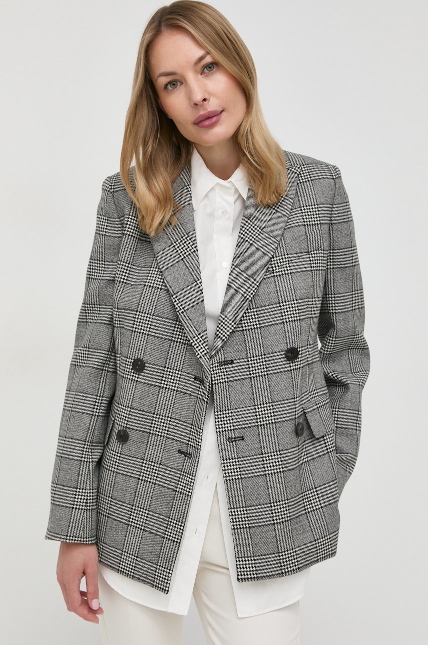 

Вълнено сако Weekend Max Mara в черно с двуредно закопчаване с десен, Черен