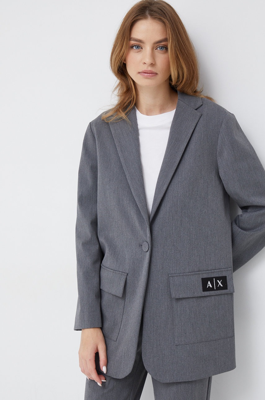 

Сако Armani Exchange в сиво с едно копче меланж на, Сив