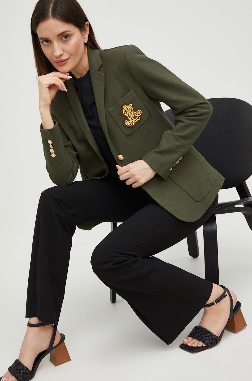 

Сако Lauren Ralph Lauren в зелено с едно копче с изчистен дизайн, Зелен