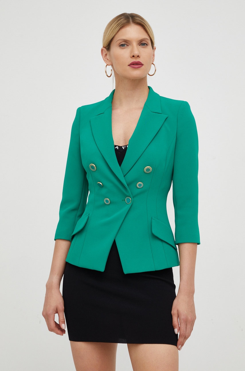 Elisabetta franchi sacou culoarea verde, cu doua randuri de nasturi, neted