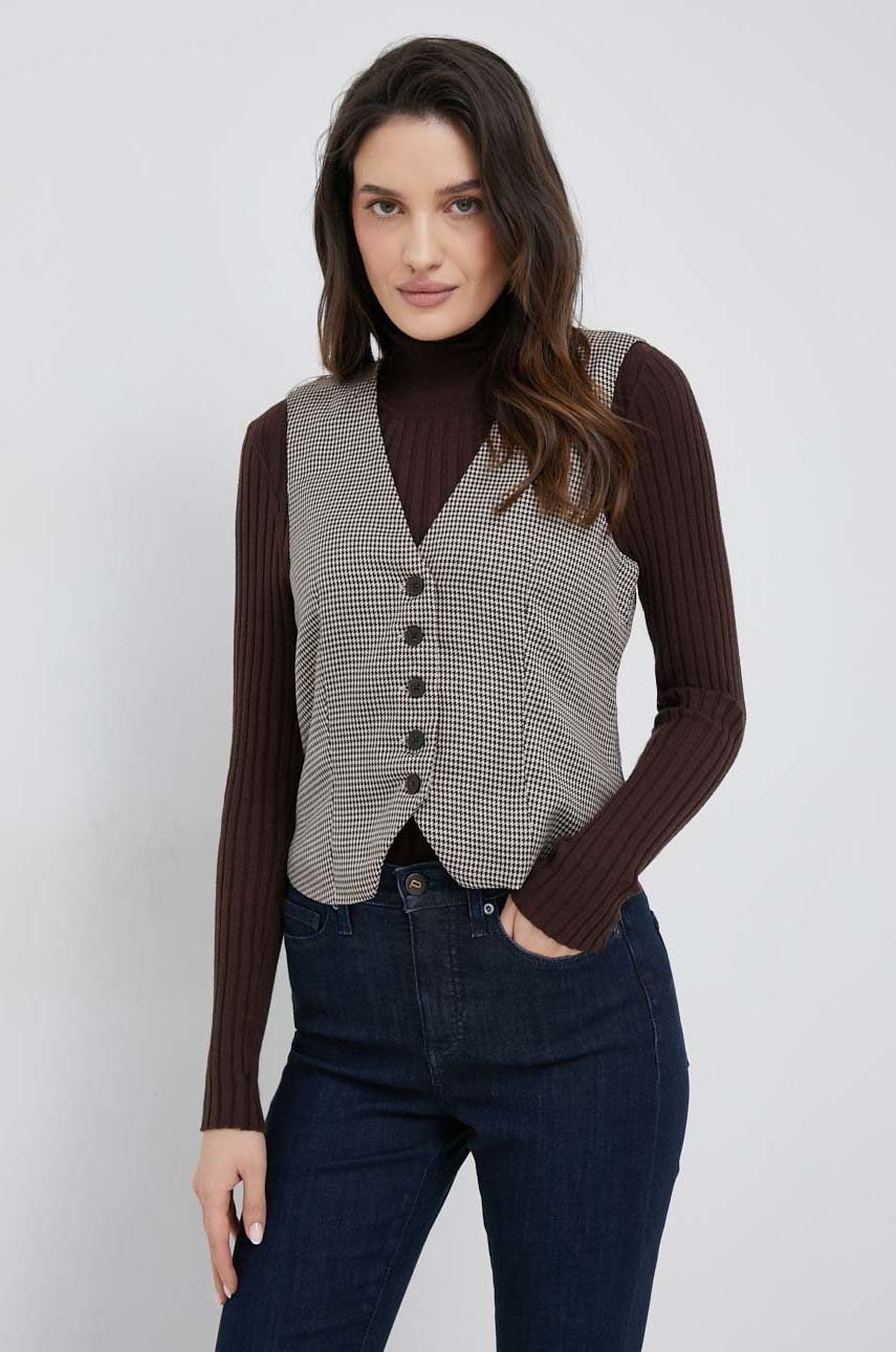 Vero moda vesta culoarea bej, un singur rand de nasturi