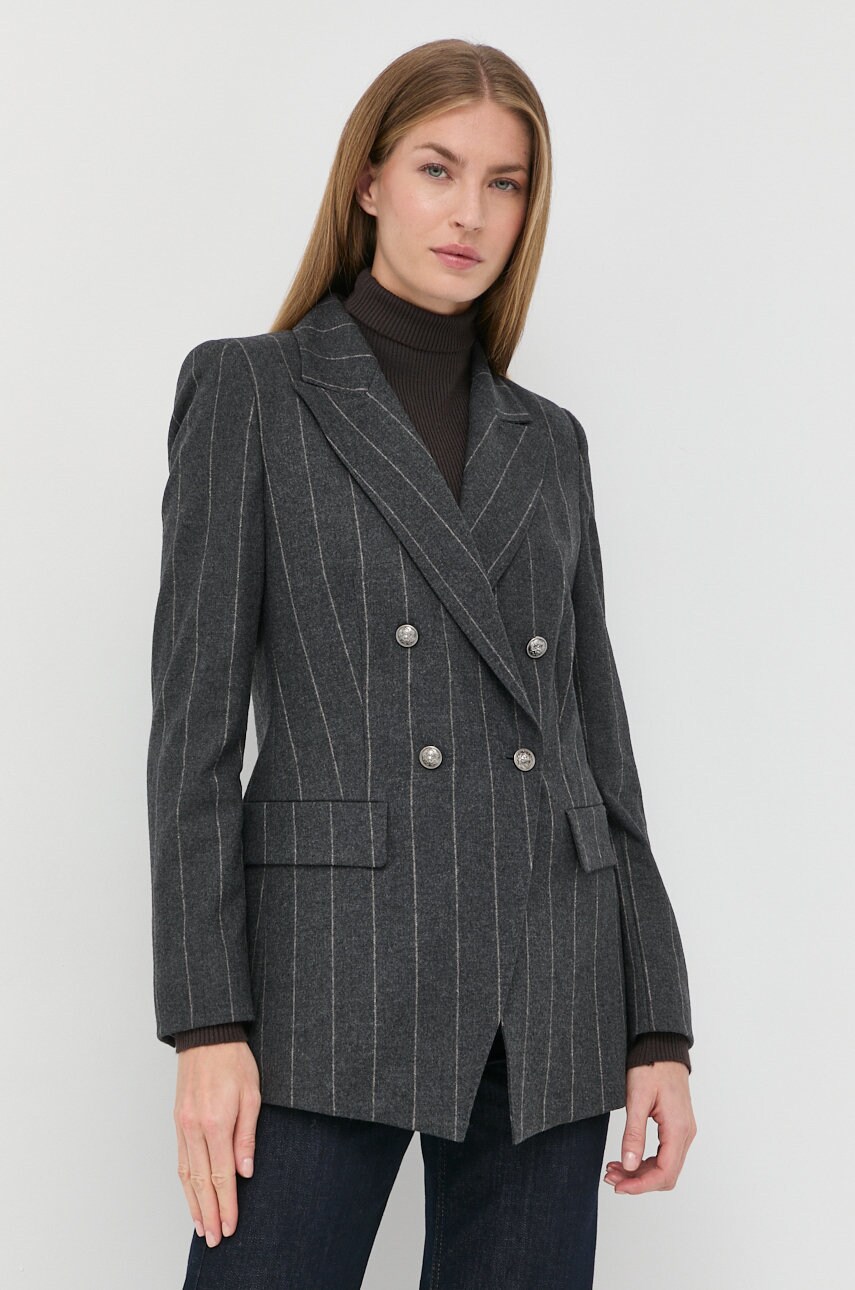 Marella geaca de lana culoarea gri, cu doua randuri de nasturi, modelator