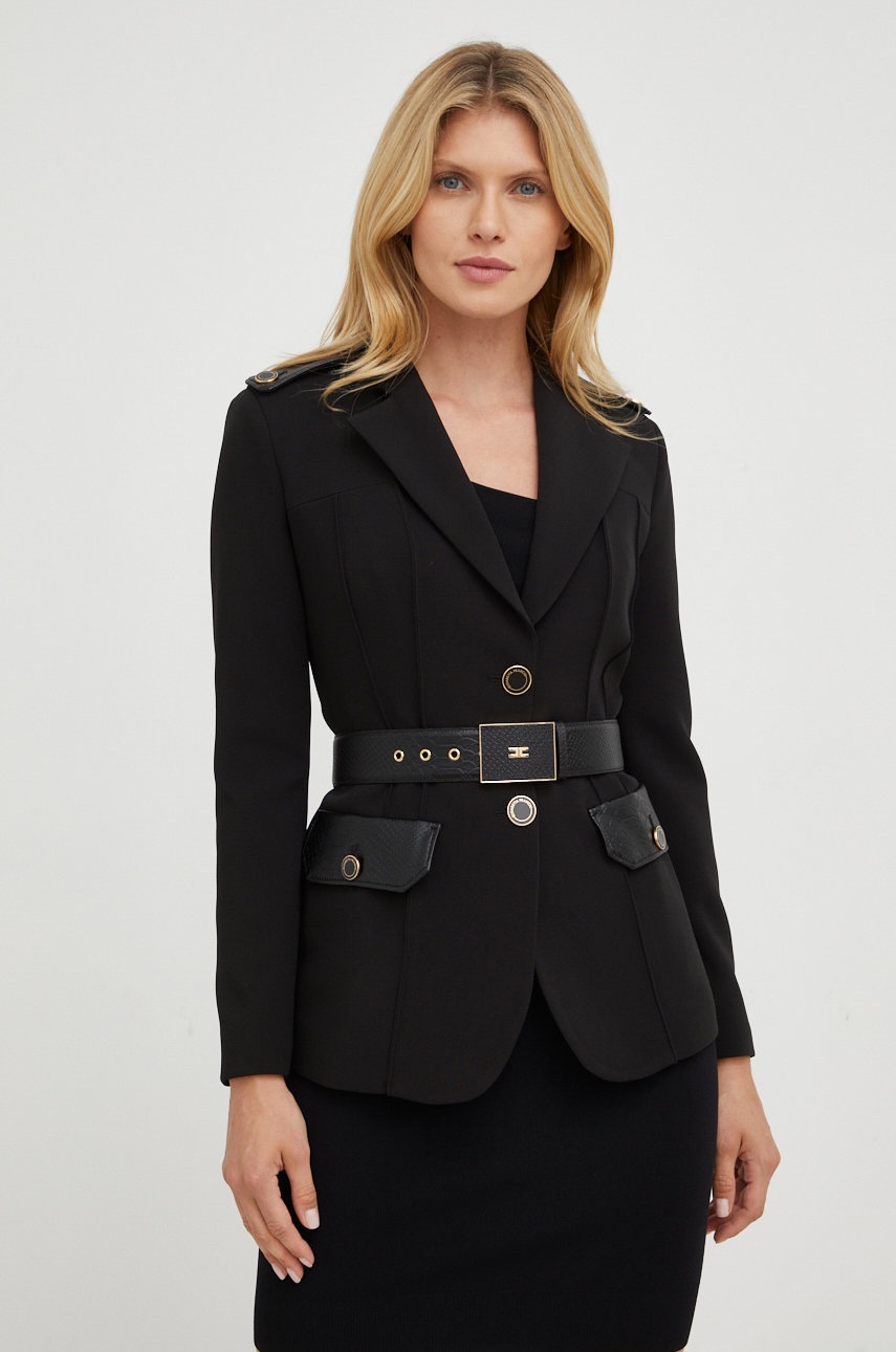 

Сако Elisabetta Franchi в черно с едно копче с изчистен дизайн, Черен