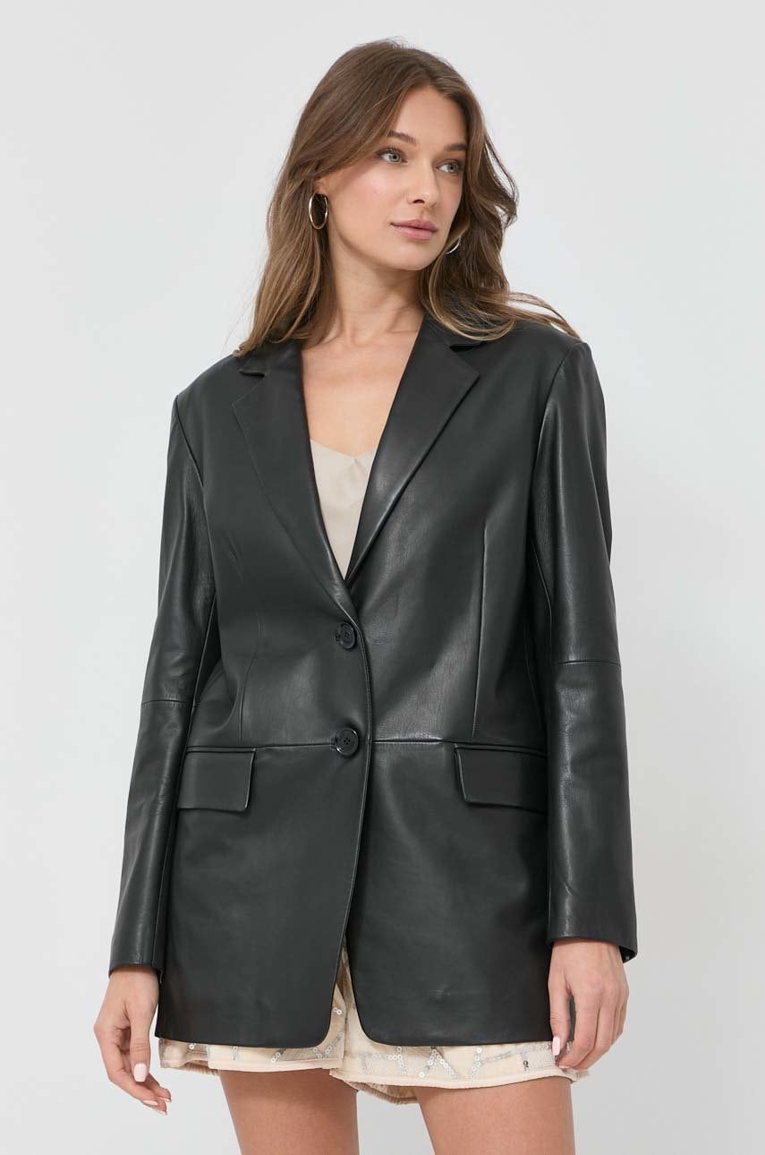 Boss sacou de piele culoarea negru, un singur rand de nasturi, neted