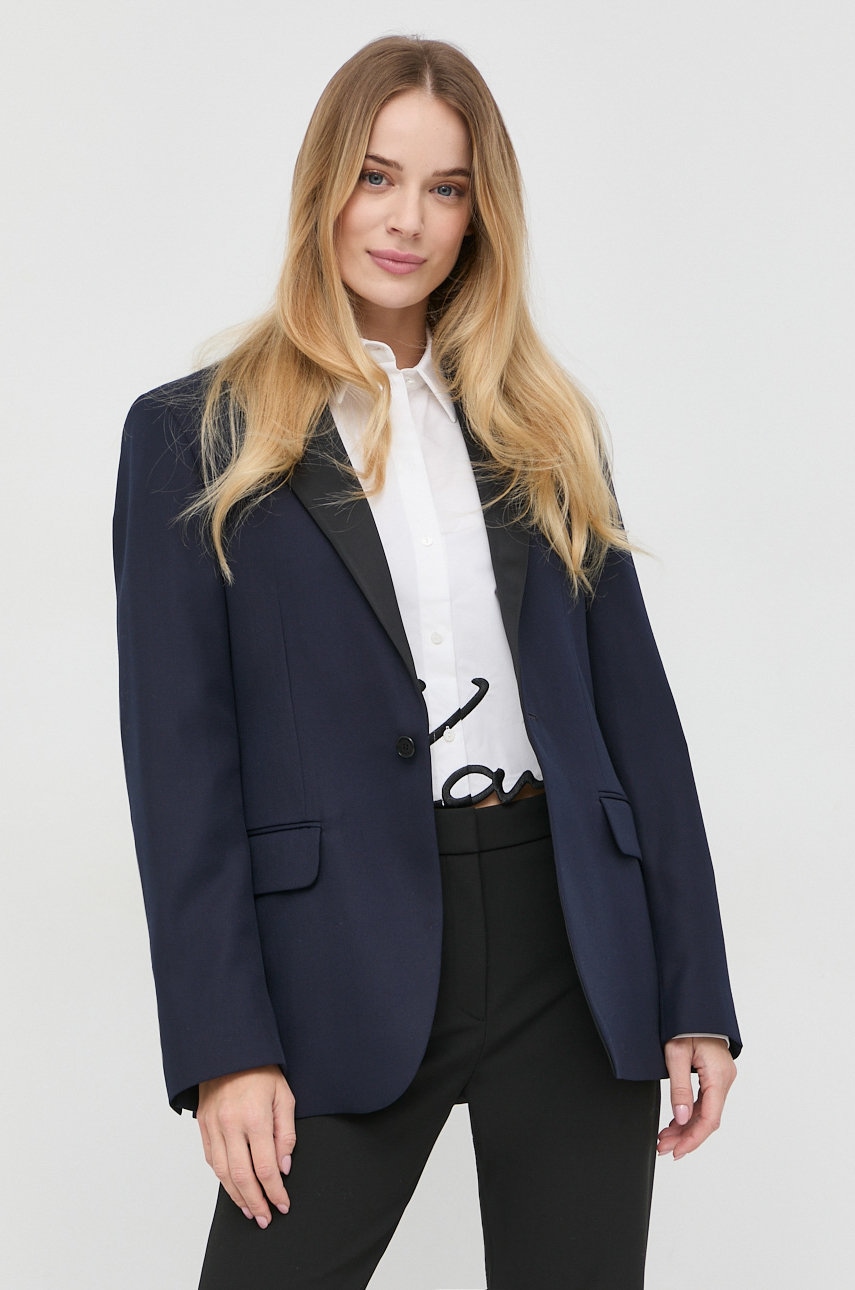 Karl lagerfeld sacou din lana karl lagerfeld x cara delevingne culoarea albastru marin, un singur rand de nasturi, neted
