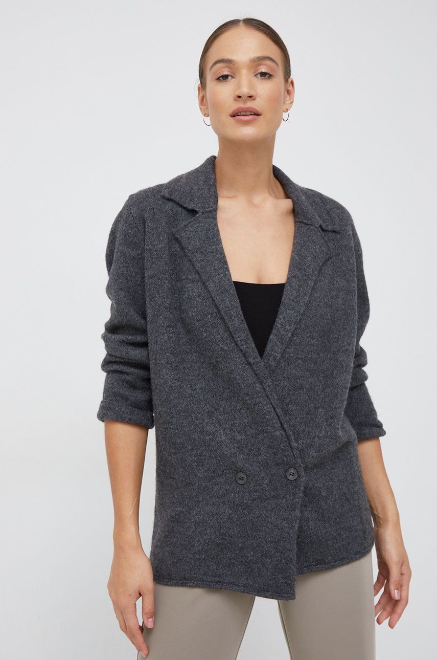 Sisley sacou din lana culoarea gri, cu doua randuri de nasturi, neted answear.ro imagine noua
