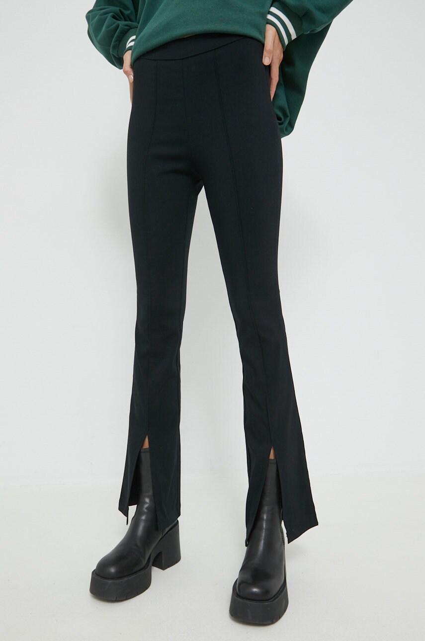 Vila pantaloni femei, culoarea negru, evazati, high waist