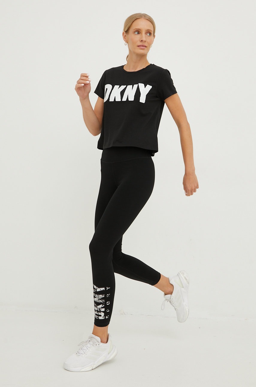 

Легінси Dkny жіночі колір чорний з принтом