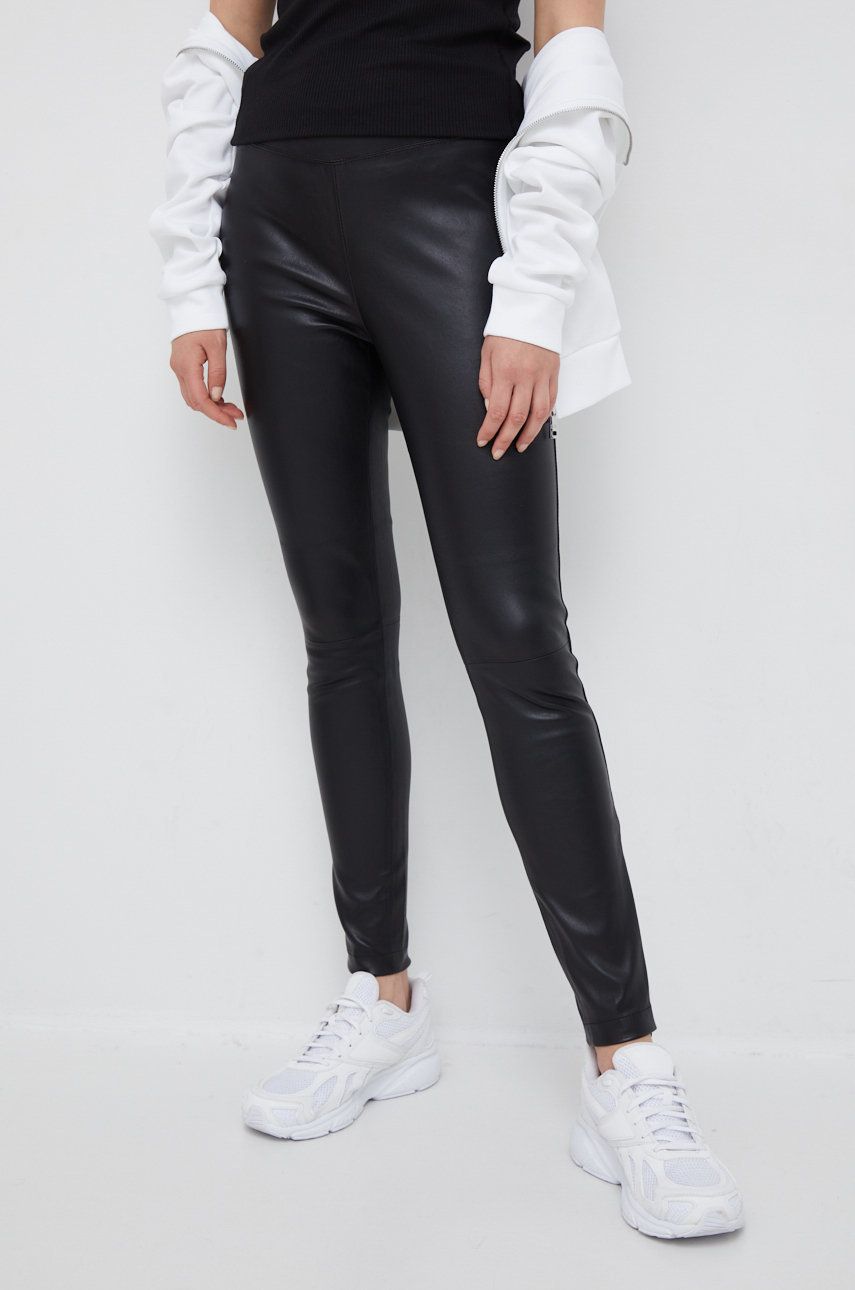 Calvin Klein spodnie skórzane damskie kolor czarny